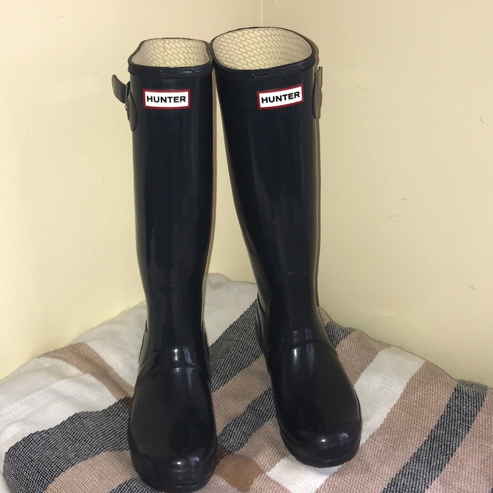 Hunter Boots Navy Blue Original Gloss Tall Size 8